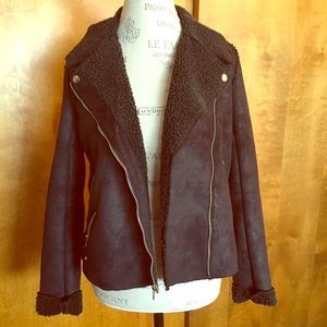 Black Sherpa shearling moto jacket S